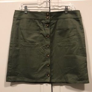 LOFT outlet skirt Women's 14 olive green a line skirt, button front EUC